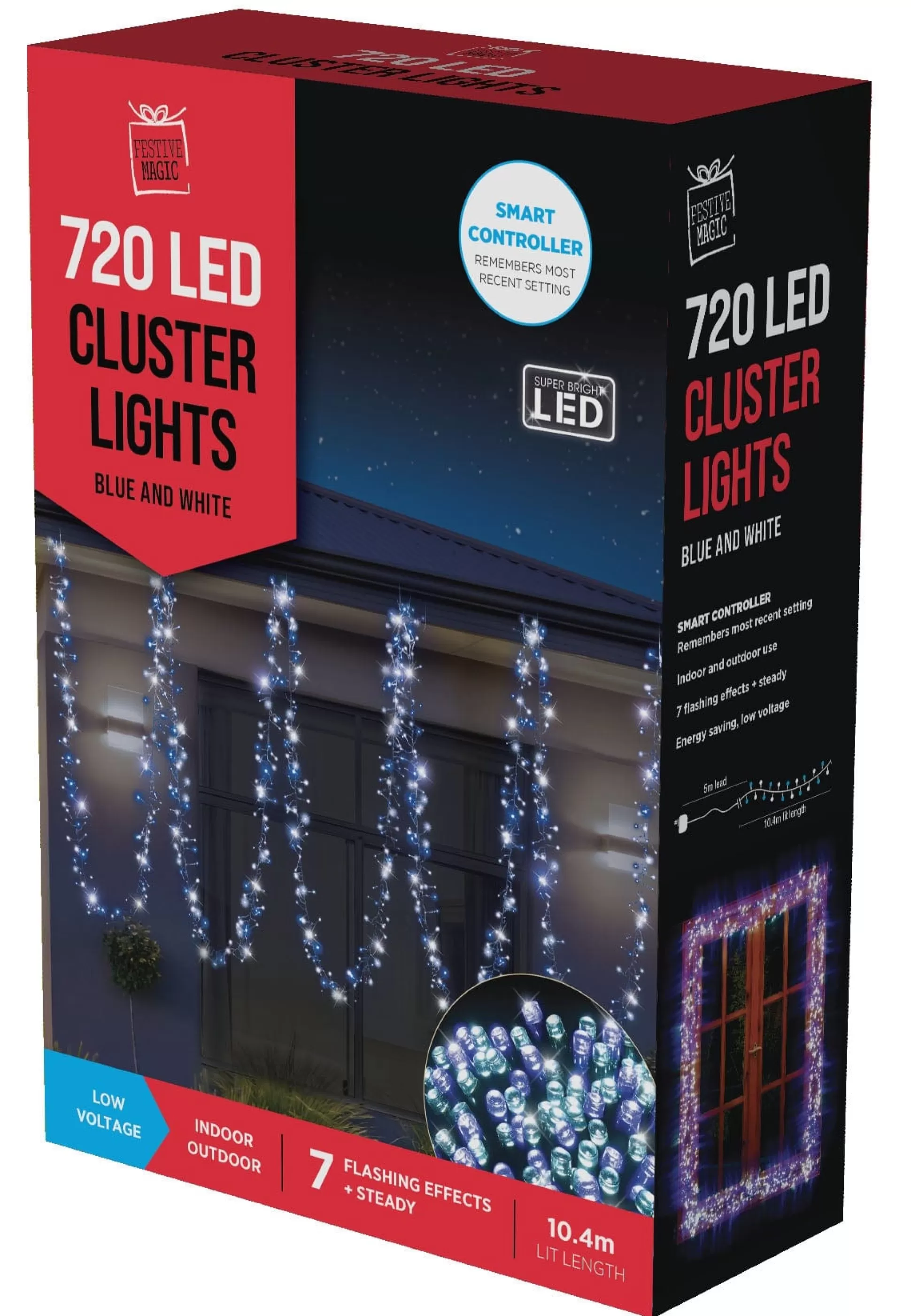 Cluster Lights>Christmas World 720 Led Cluster Lights Blue And White (10.4M)