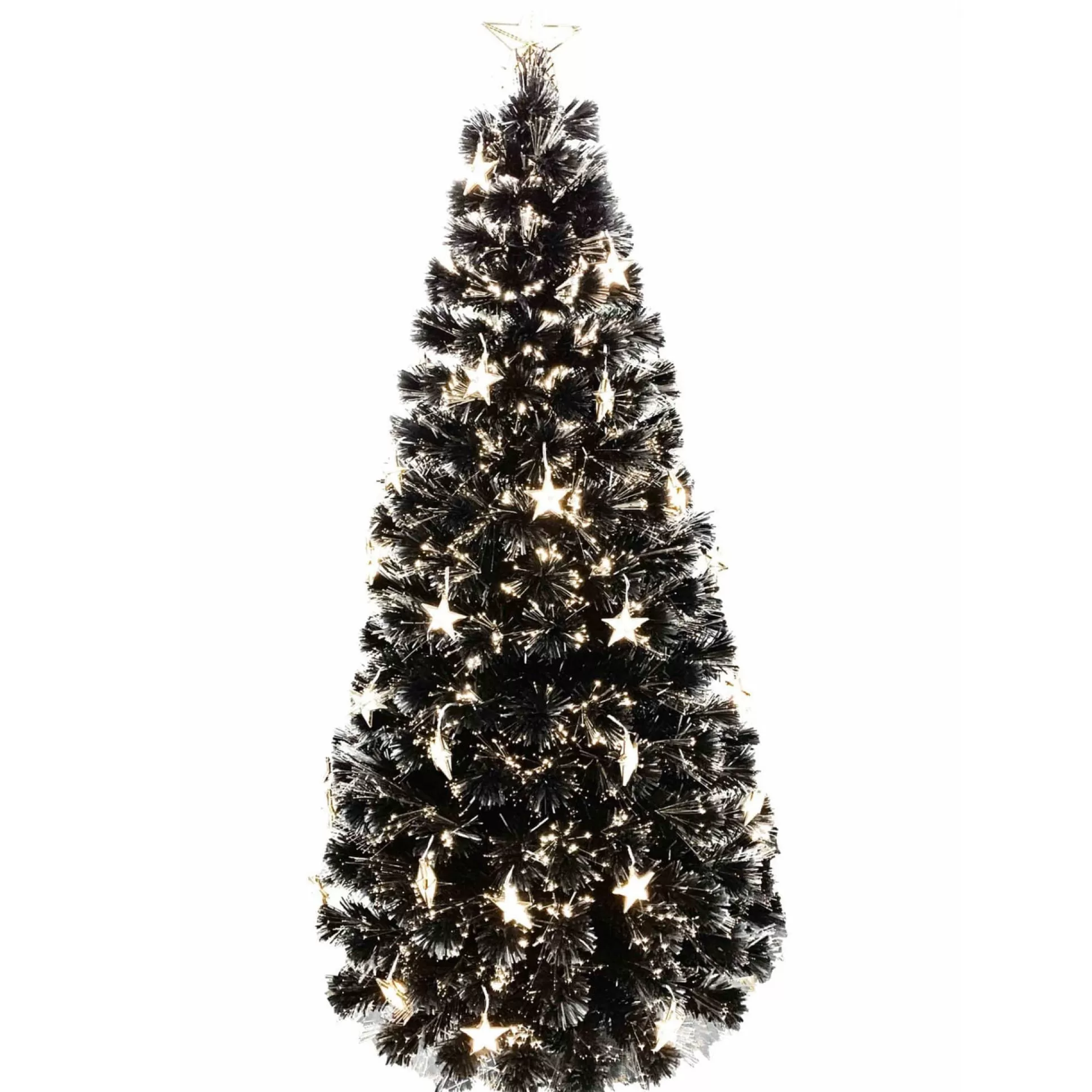 Fibre Optic Trees>Christmas World Fibre Optic Tree Black With 3D Stars Led (1.8M)