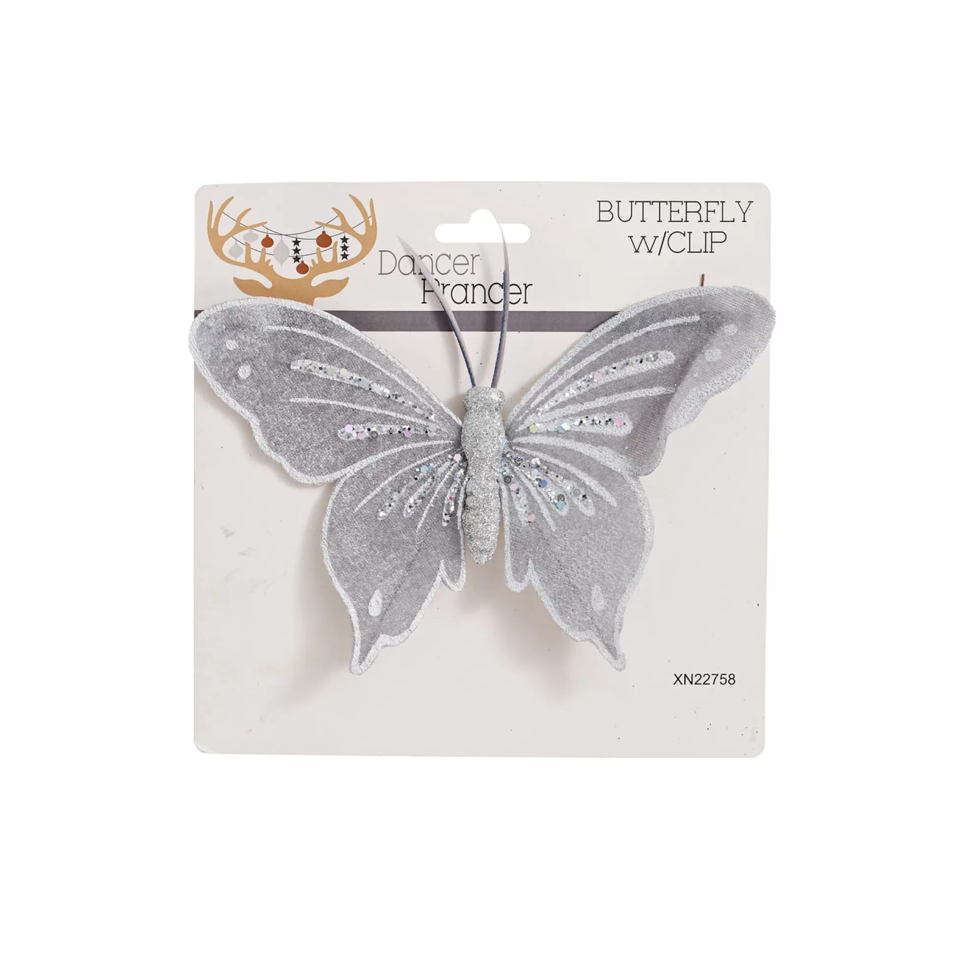 Magical Winter Wonderland>Christmas World Grey Velour Butterfly With Clip (20Cm)