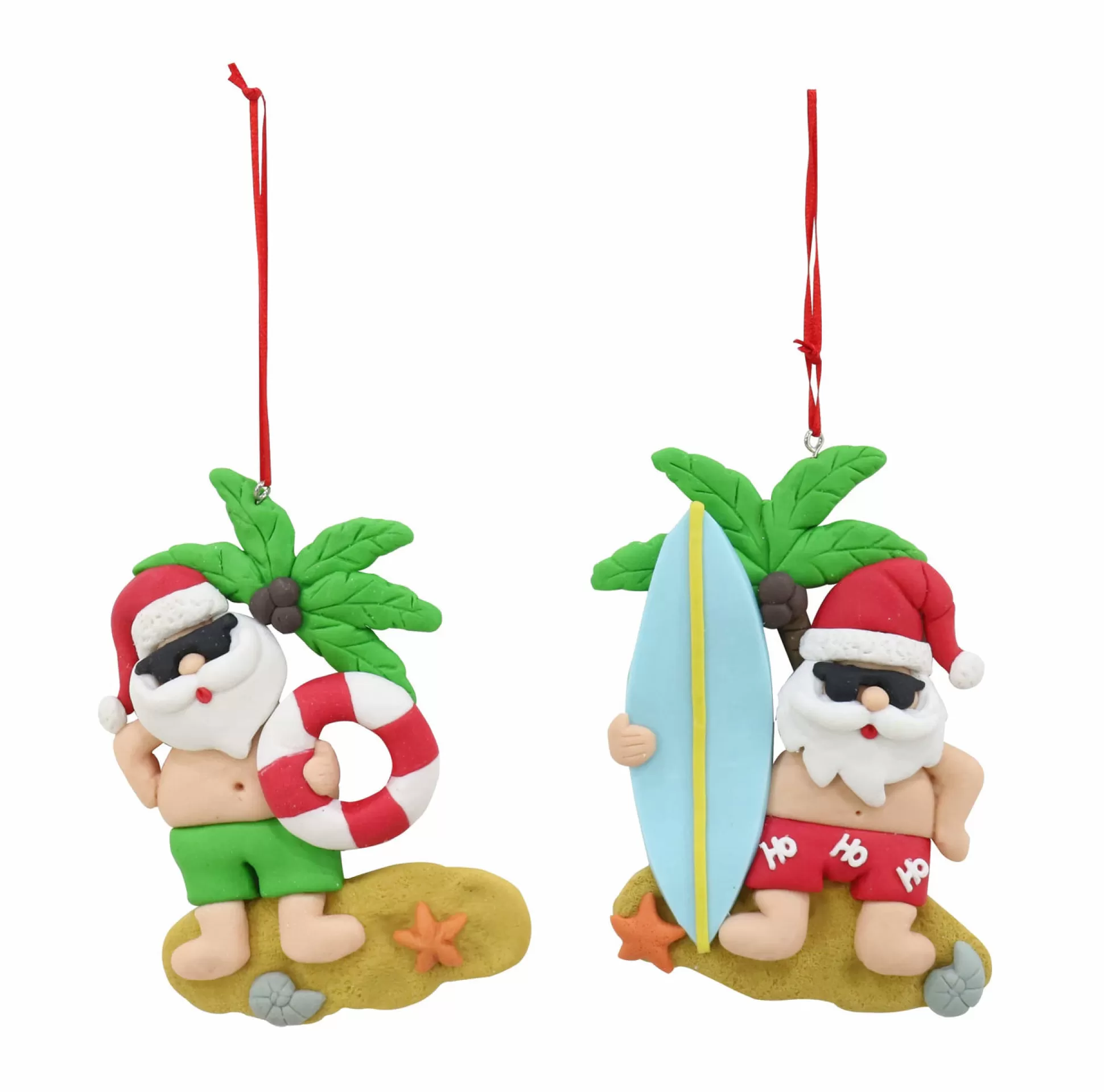 Traditional & Berry>Christmas World Hanging Summer Santa Ornament Asst