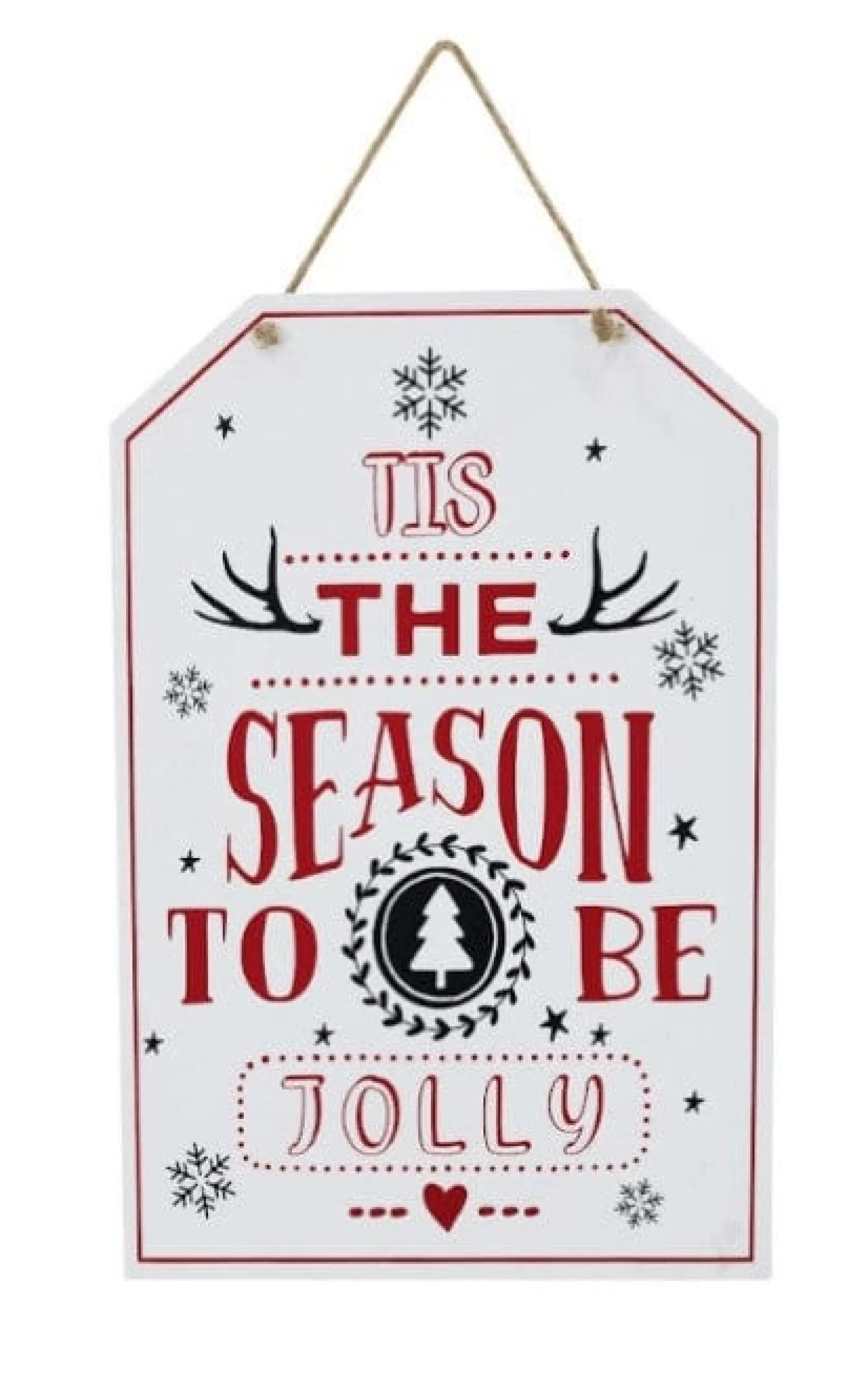 Traditional & Berry>Christmas World Hanging White Christmas Sign Asst - Santa Please Stop Here