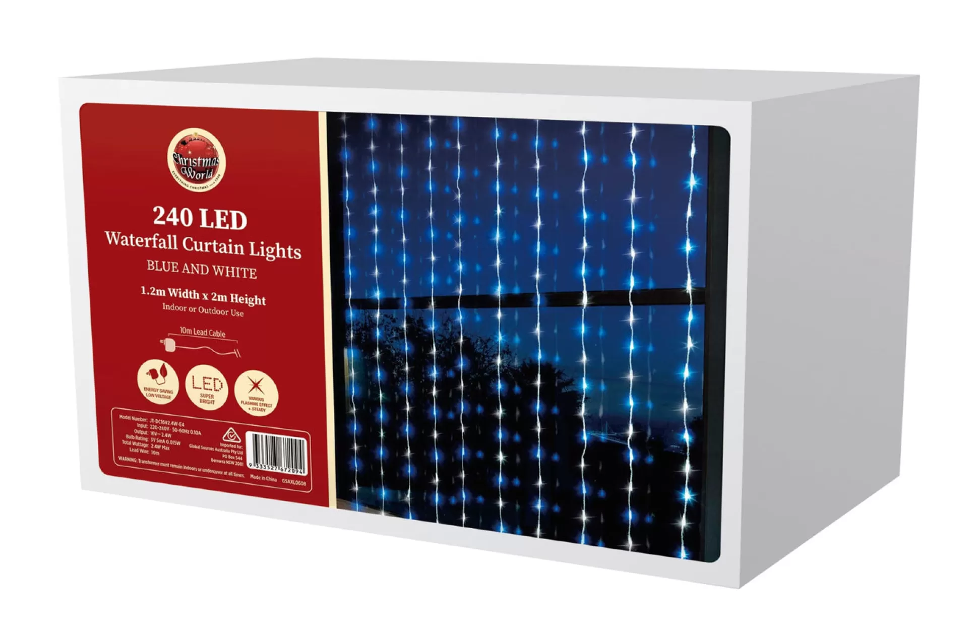 Curtain Lights>Christmas World Led Blue And White Waterfall Curtain (1.2 X 2M)