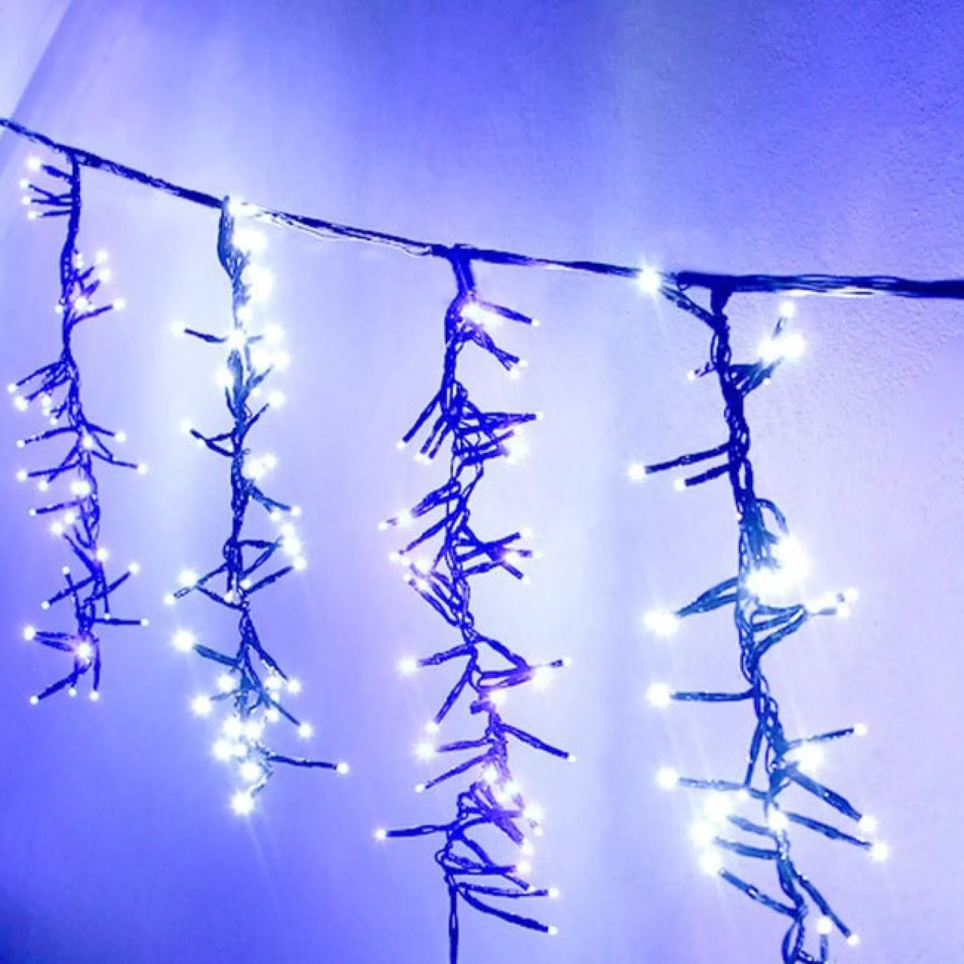 Cluster Lights>Christmas World Led Firecracker Icicle Cluster White And Blue (9.2M)