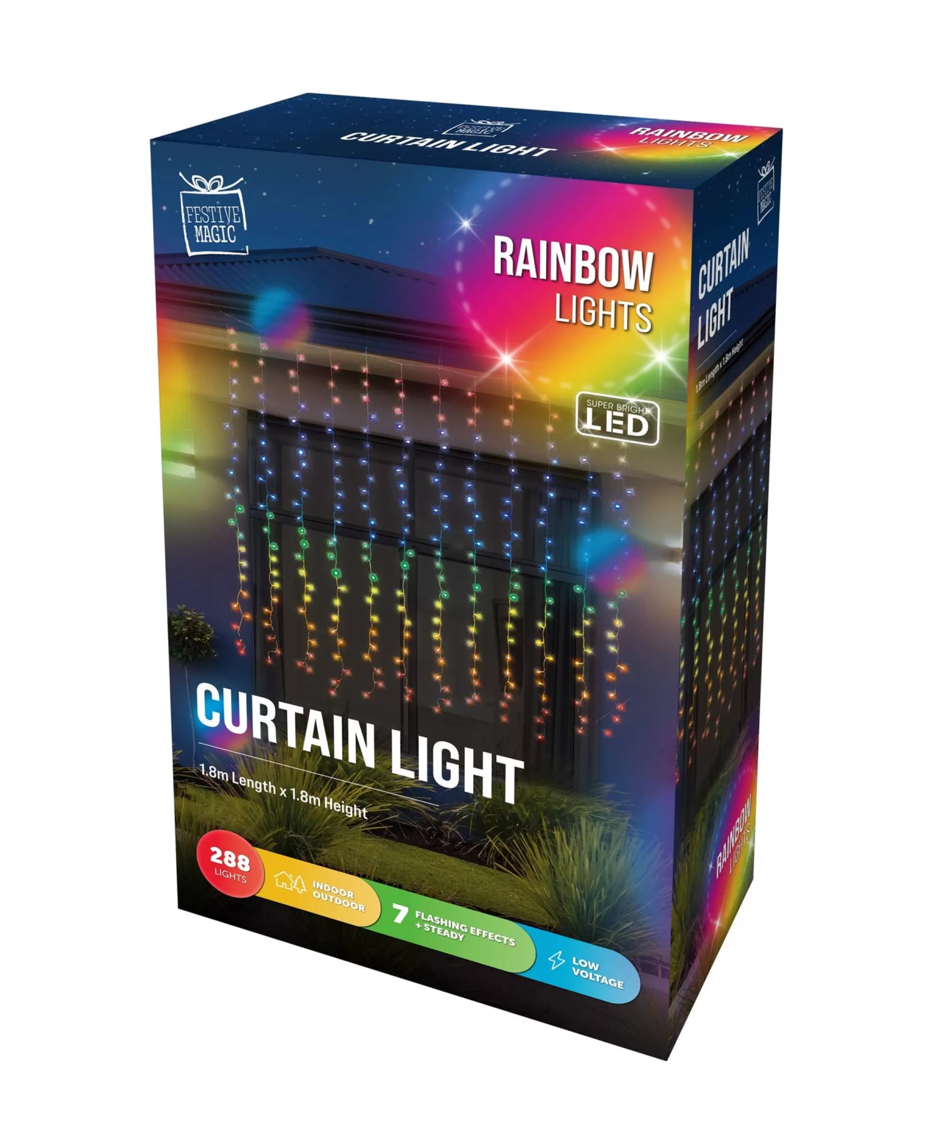 Curtain Lights>Christmas World Led Flashing Rainbow Curtain Lights (1.8X1.8M)