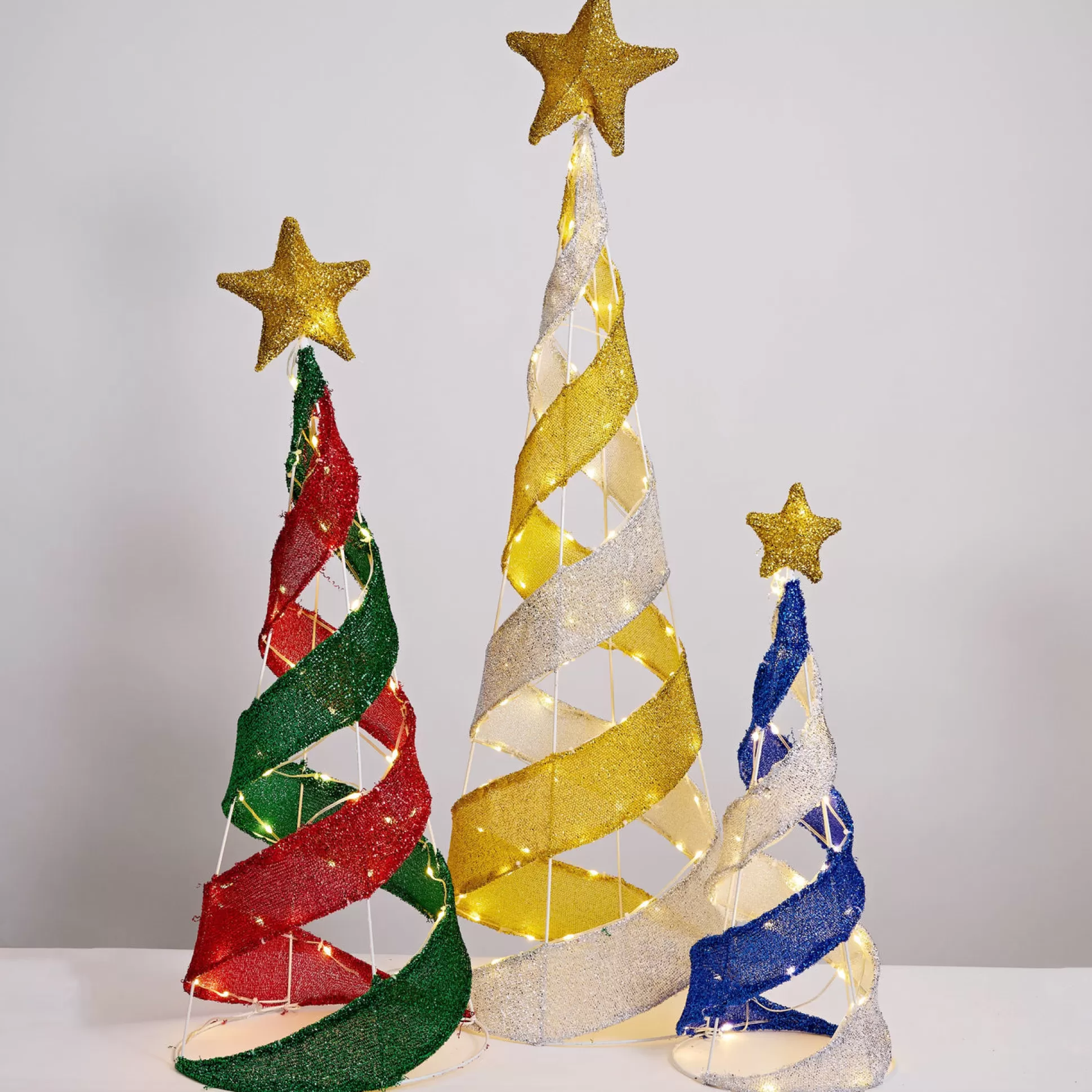 3D & 2D Displays>Christmas World Led Mesh Tinsel Striped Cone Tree (3Pc)