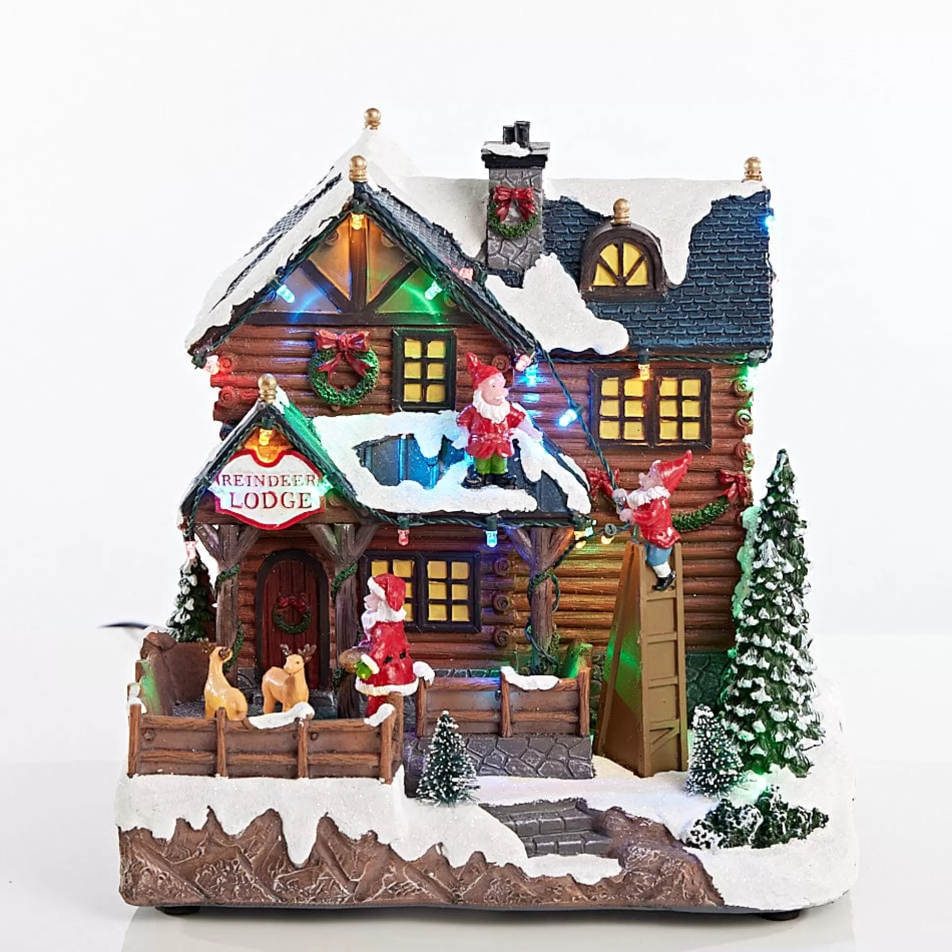 3D & 2D Displays>Christmas World Led Musical Reindeer Lodge Scene