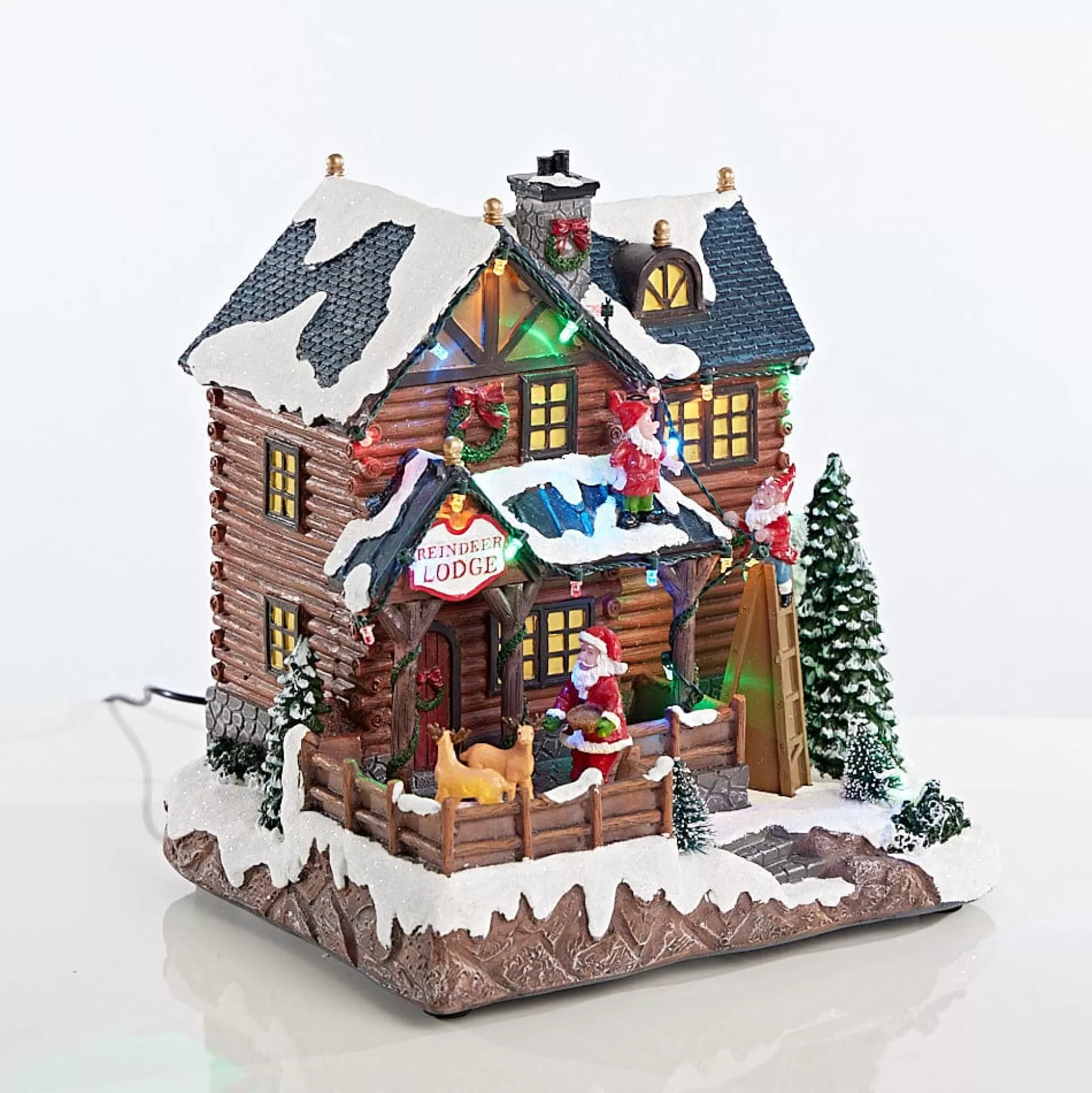 3D & 2D Displays>Christmas World Led Musical Reindeer Lodge Scene