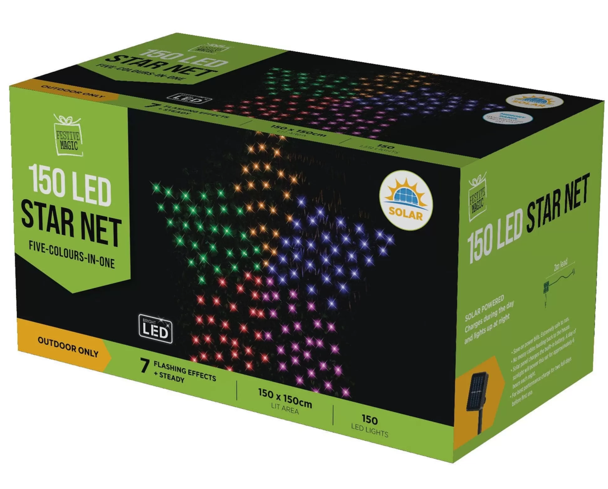 Solar Lights>Christmas World Led Solar Rainbow Star Net Light (150)