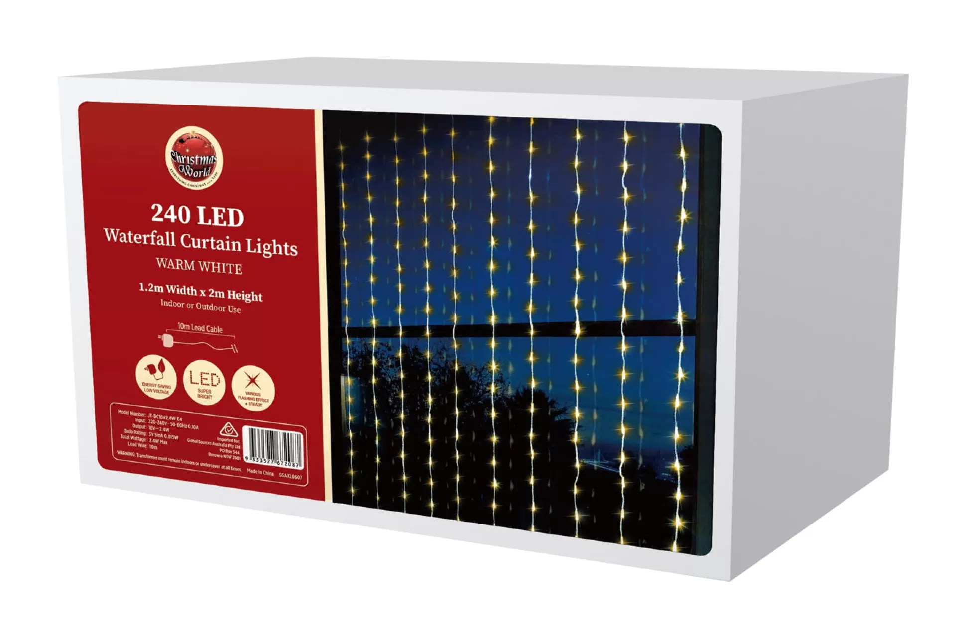 Curtain Lights>Christmas World Led Warm White Waterfall Curtain (1.2 X 2M)