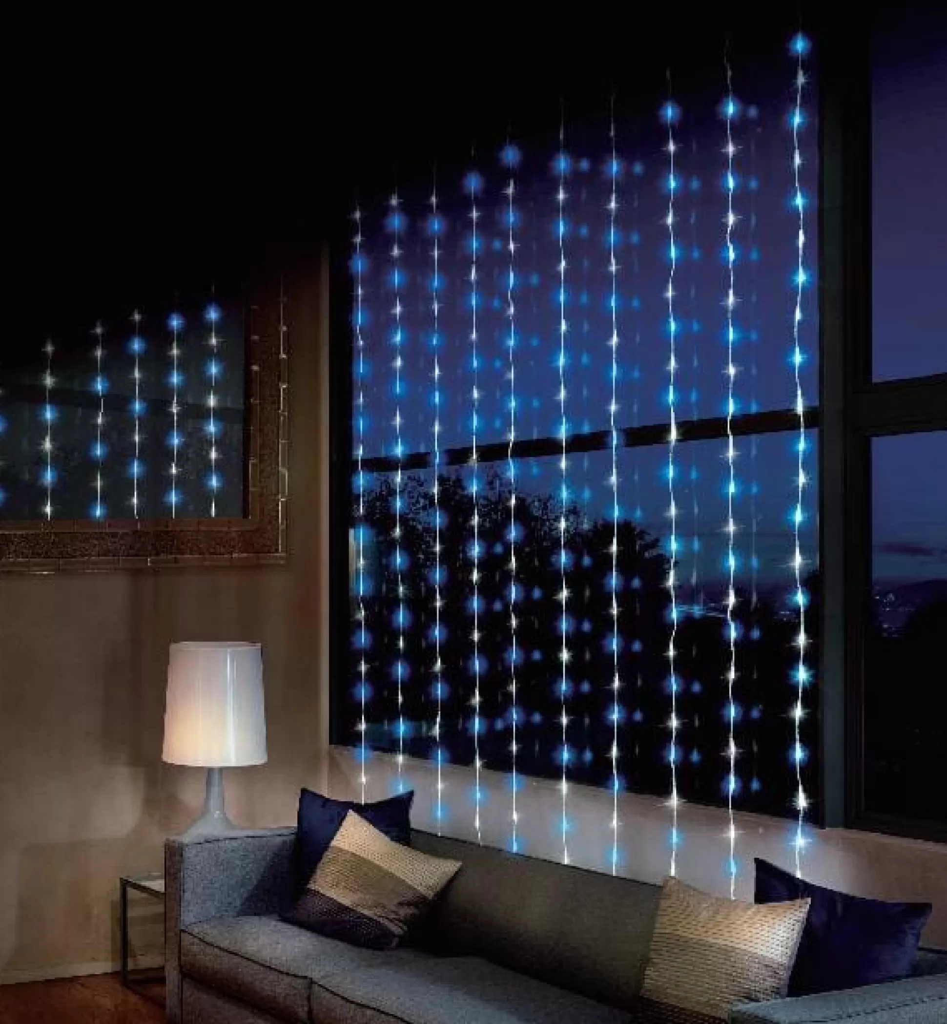 Curtain Lights>Christmas World Led White-Blue Waterfall Curtain (2X2M)