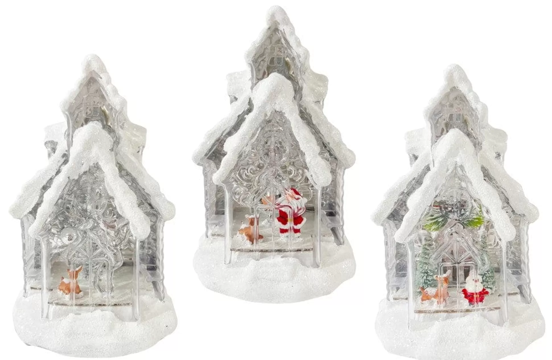 3D & 2D Displays>Christmas World Light Up House With Glitter Snow Asst (29Cm)