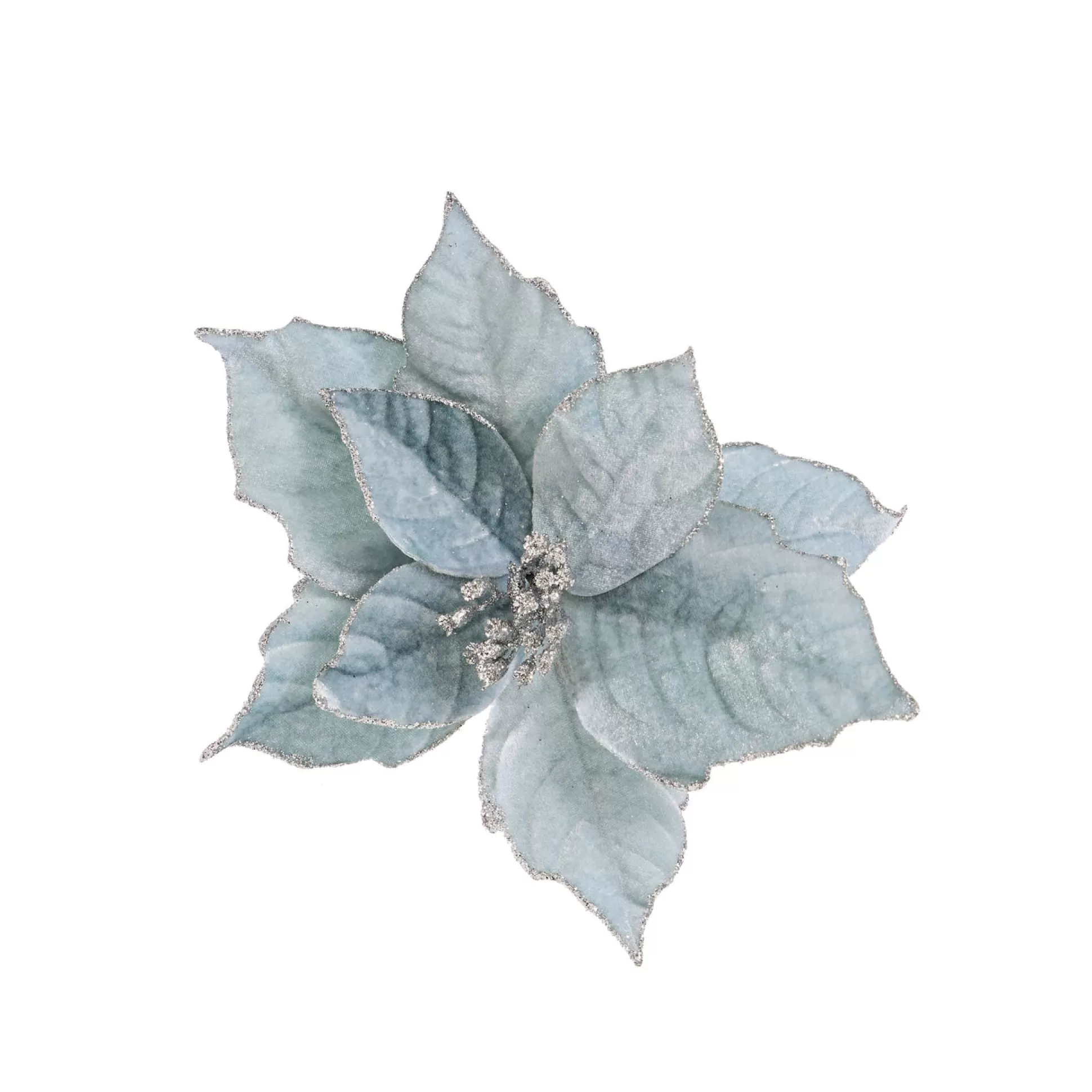 Magical Winter Wonderland>Christmas World Pale Blue Poinsettia With Clip (20Cm)