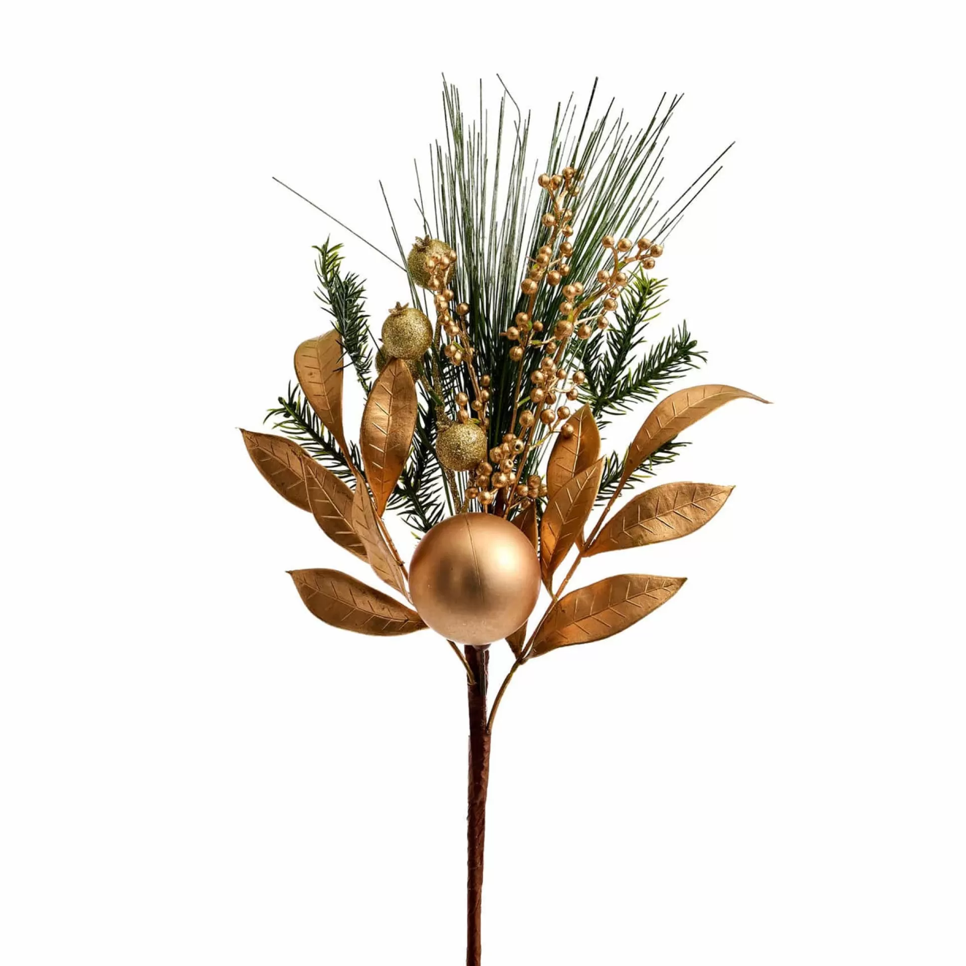 Touch Of Elegance>Christmas World Pine Stem With Golds Laurel Leaves And Balls (50Cm)