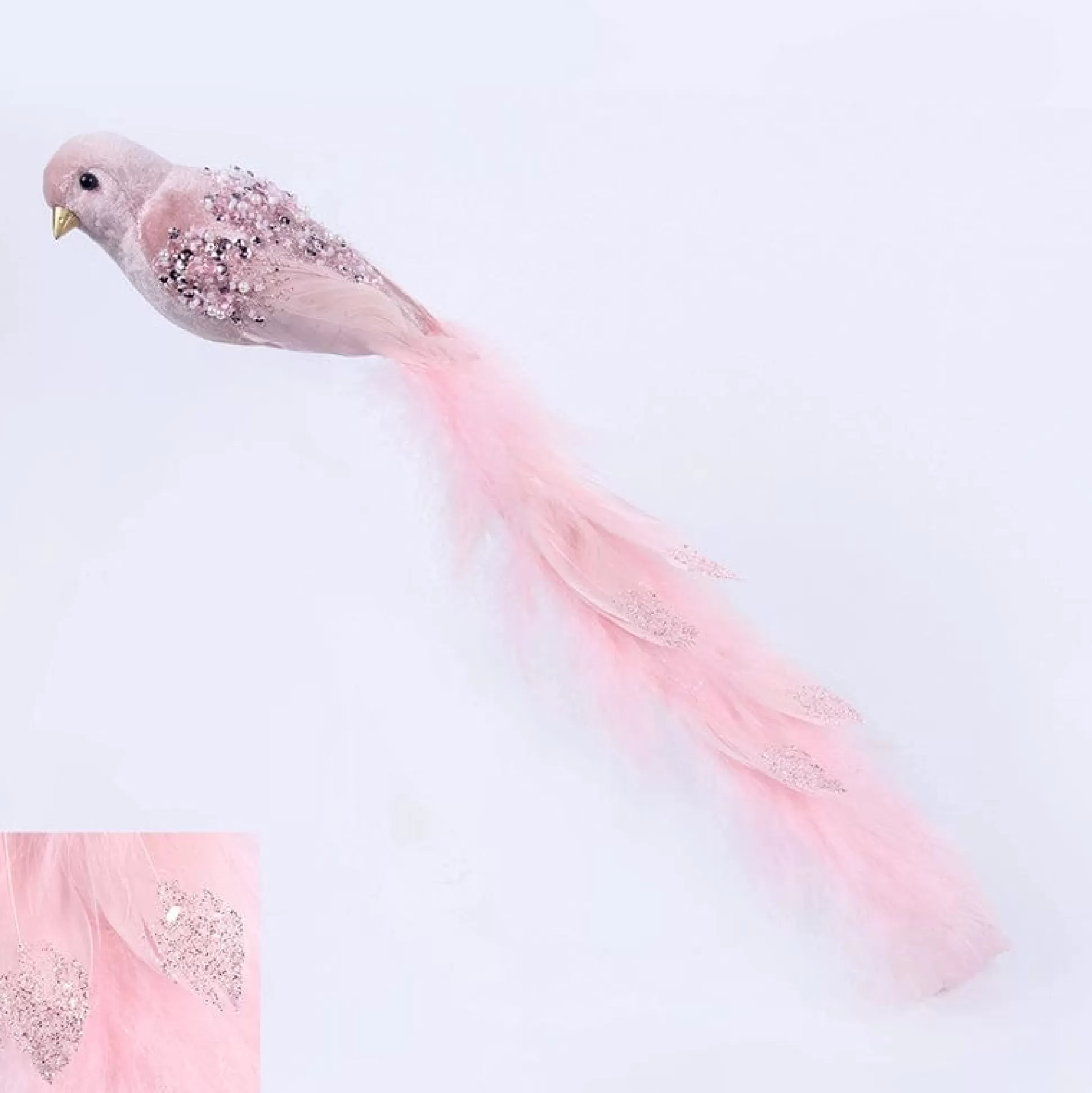 Pretty In Pink & Rose Gold>Christmas World Pink Velvet Bird With Clip (50Cm)