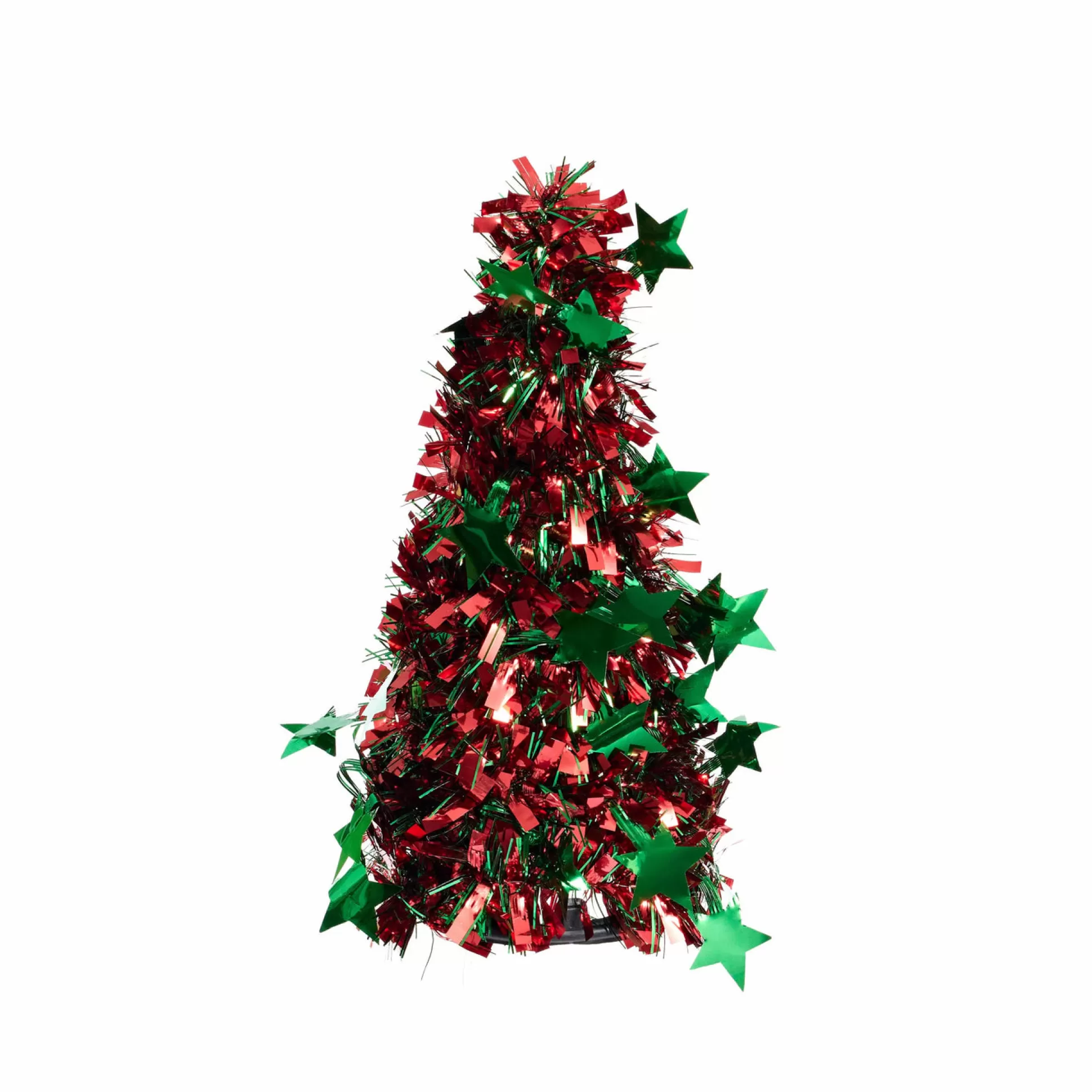 Traditional & Berry>Christmas World Red And Green Starburst Tinsel Tree (26Cm)