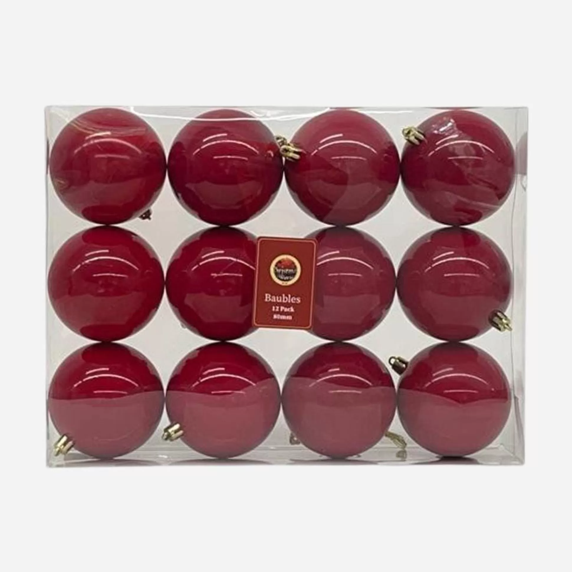 Traditional & Berry>Christmas World Red Baubles 12 Pack (8Cm)