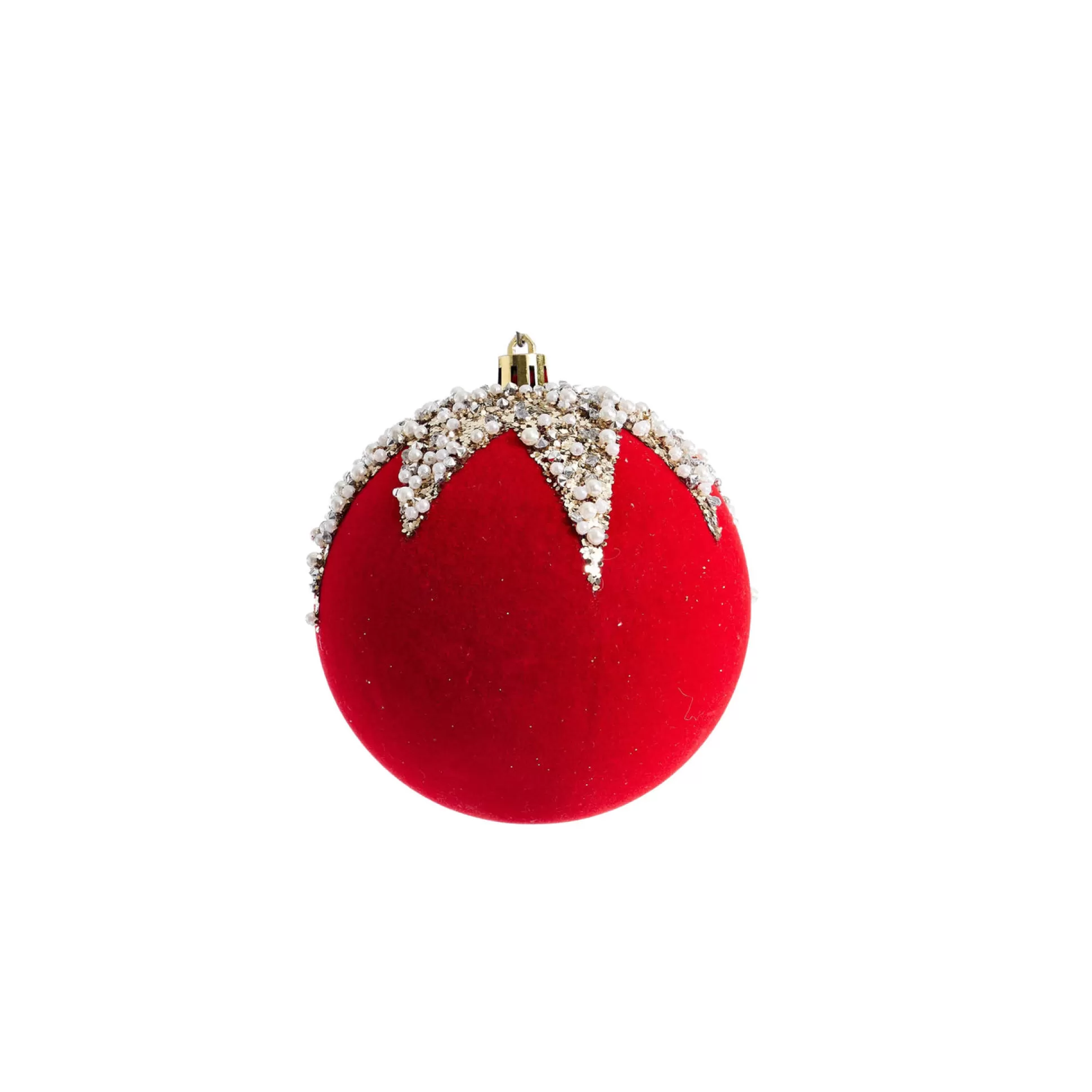 Traditional & Berry>Christmas World Red Flocked Bauble With Sequins (10Cm)