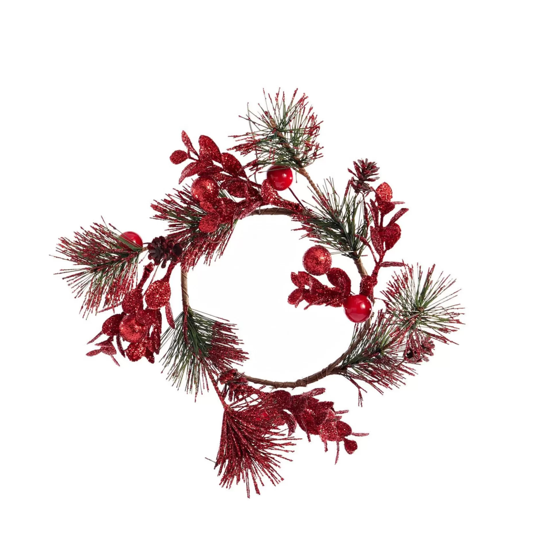 Traditional & Berry>Christmas World Red Glitter Candle Wreath (11Cm)