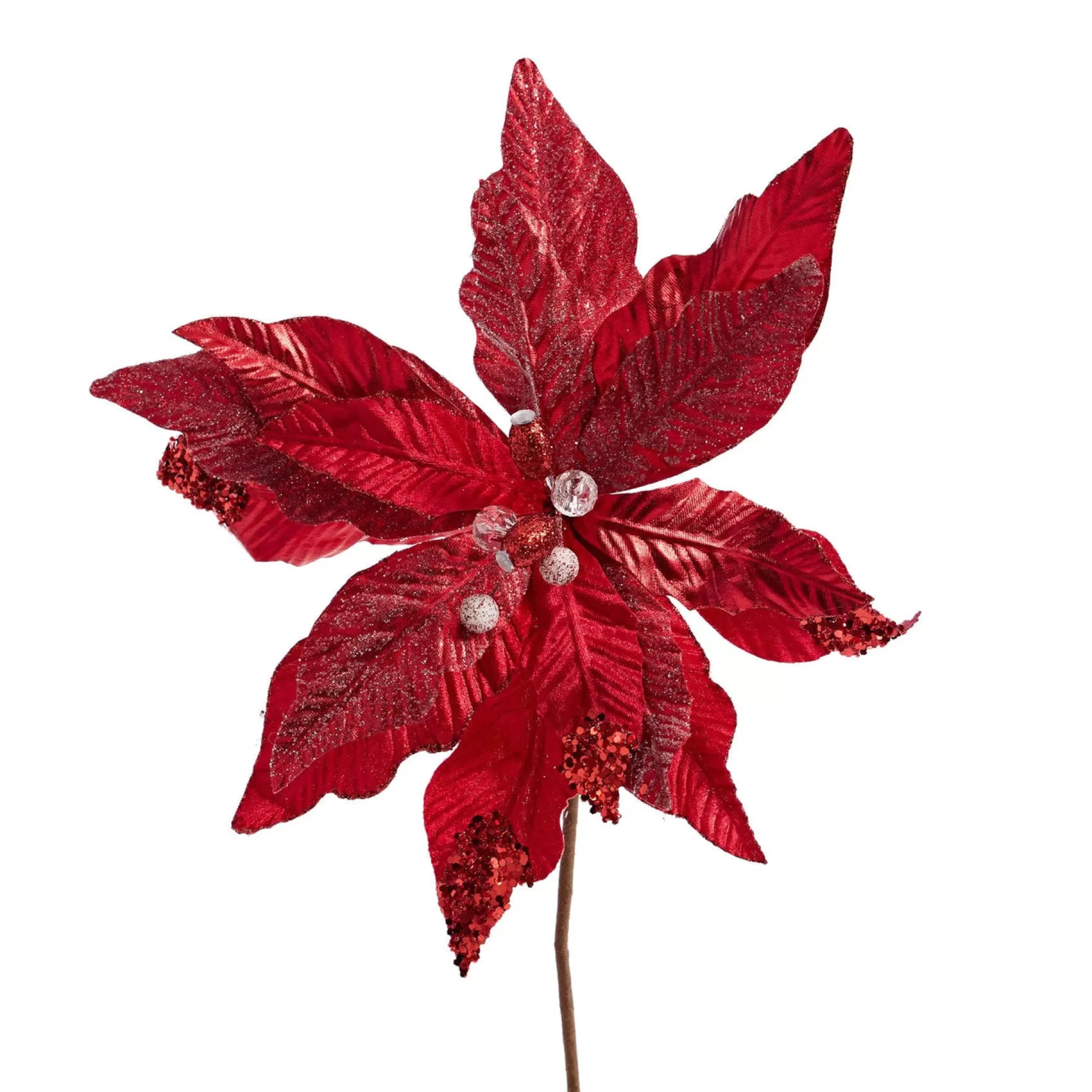 Traditional & Berry>Christmas World Red Poinsettia Stem (35Cm)