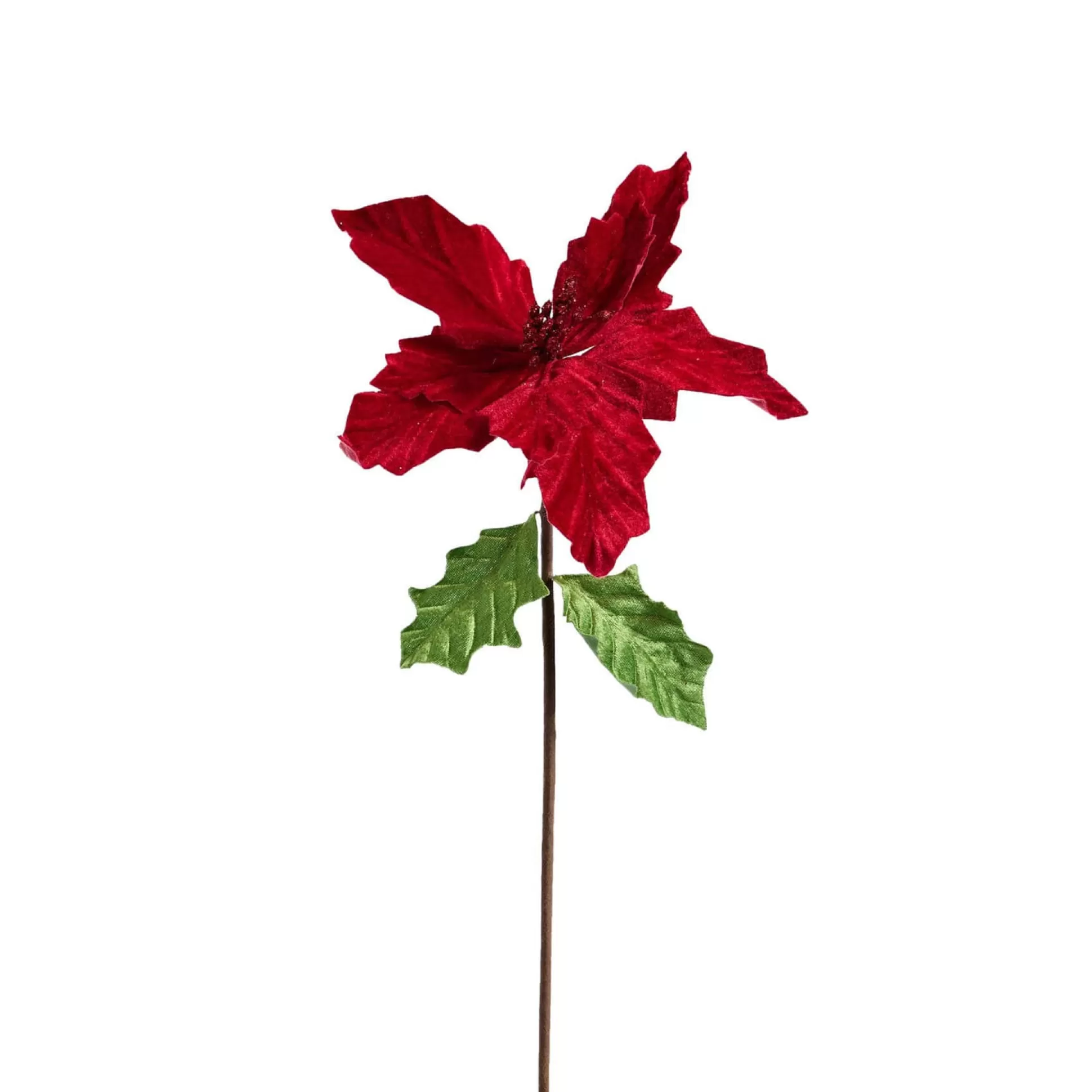 Traditional & Berry>Christmas World Red Velour Poinsettia With Green Leaves (45Cm)