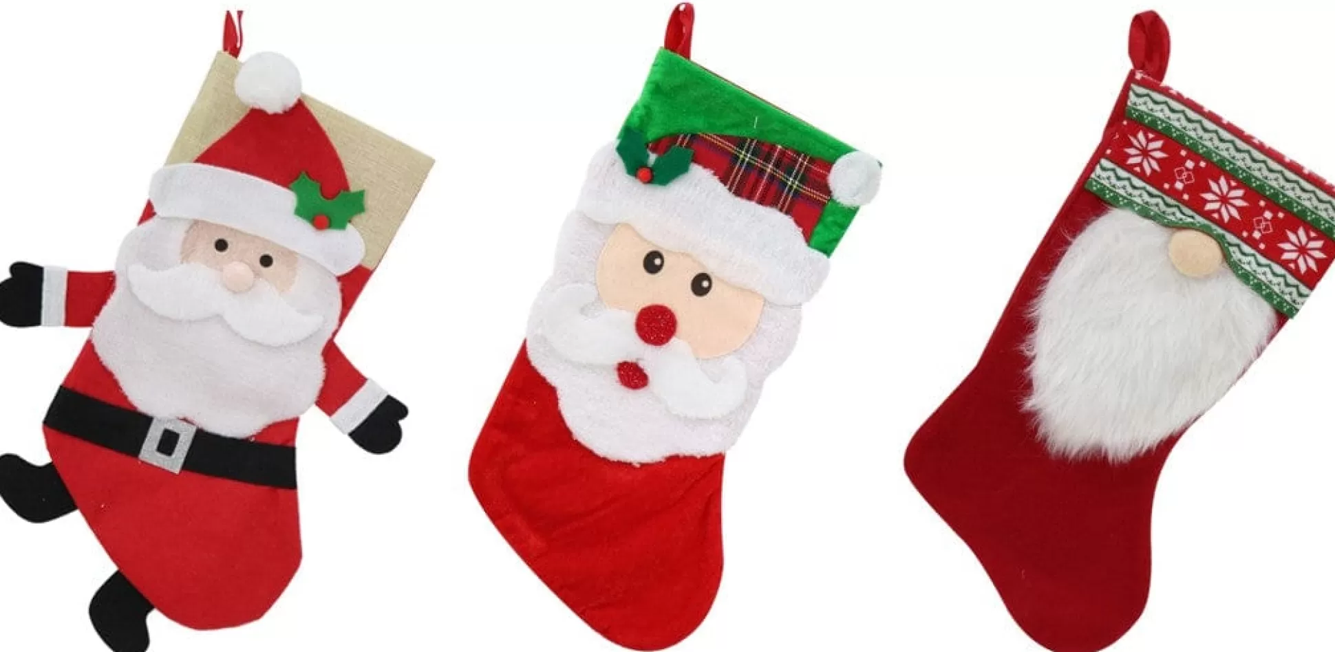 Traditional & Berry>Christmas World Santa Stocking Asst - Santa With Arms And Legs