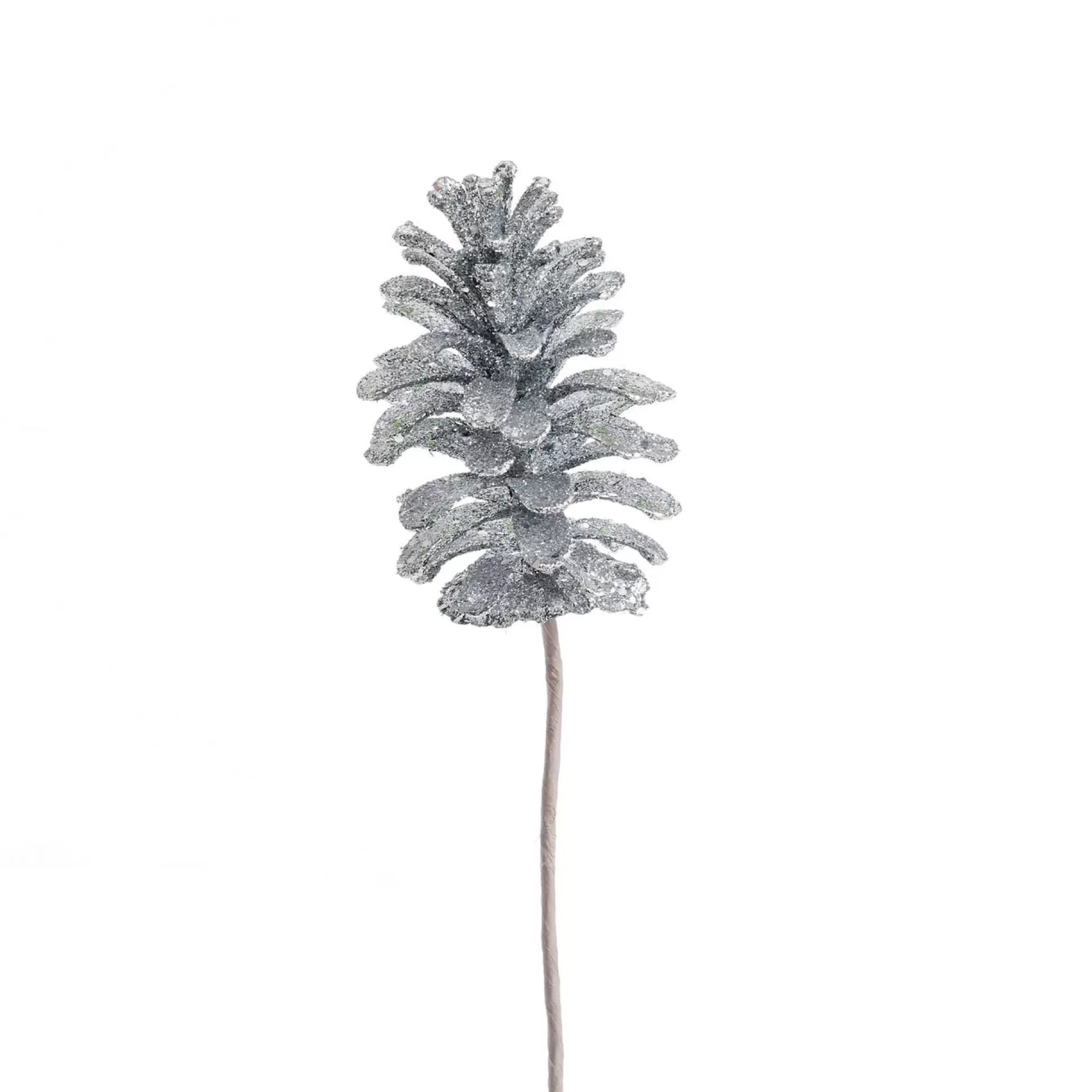 Magical Winter Wonderland>Christmas World Silver Glitter Pine Cone Stem (35Cm)