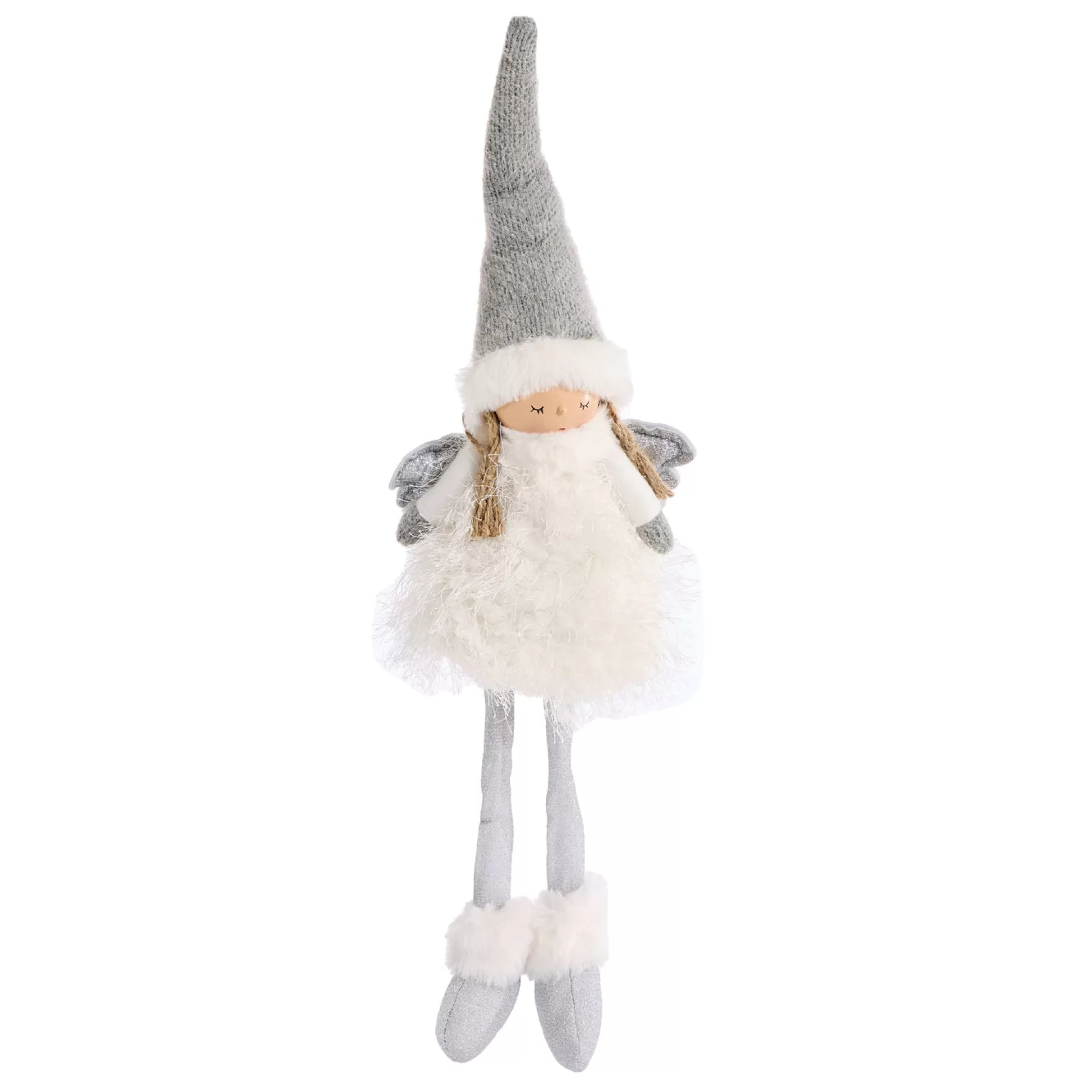 Magical Winter Wonderland>Christmas World Silver Grey Fabric Angel Shelf Sitter