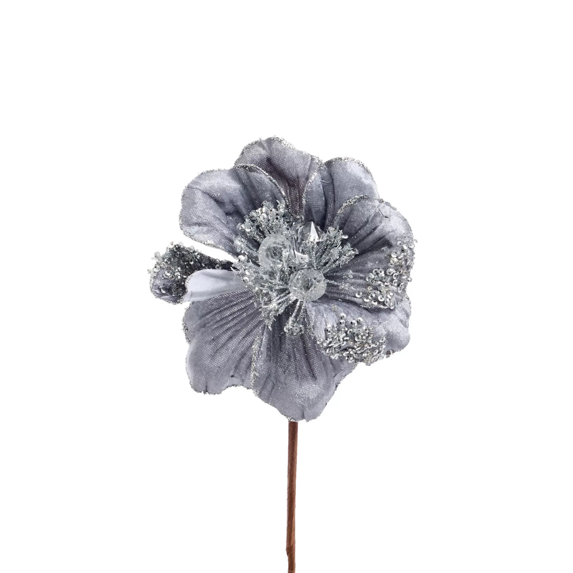 Pick & Berries>Christmas World Silver Magnolia Flower With Jewels