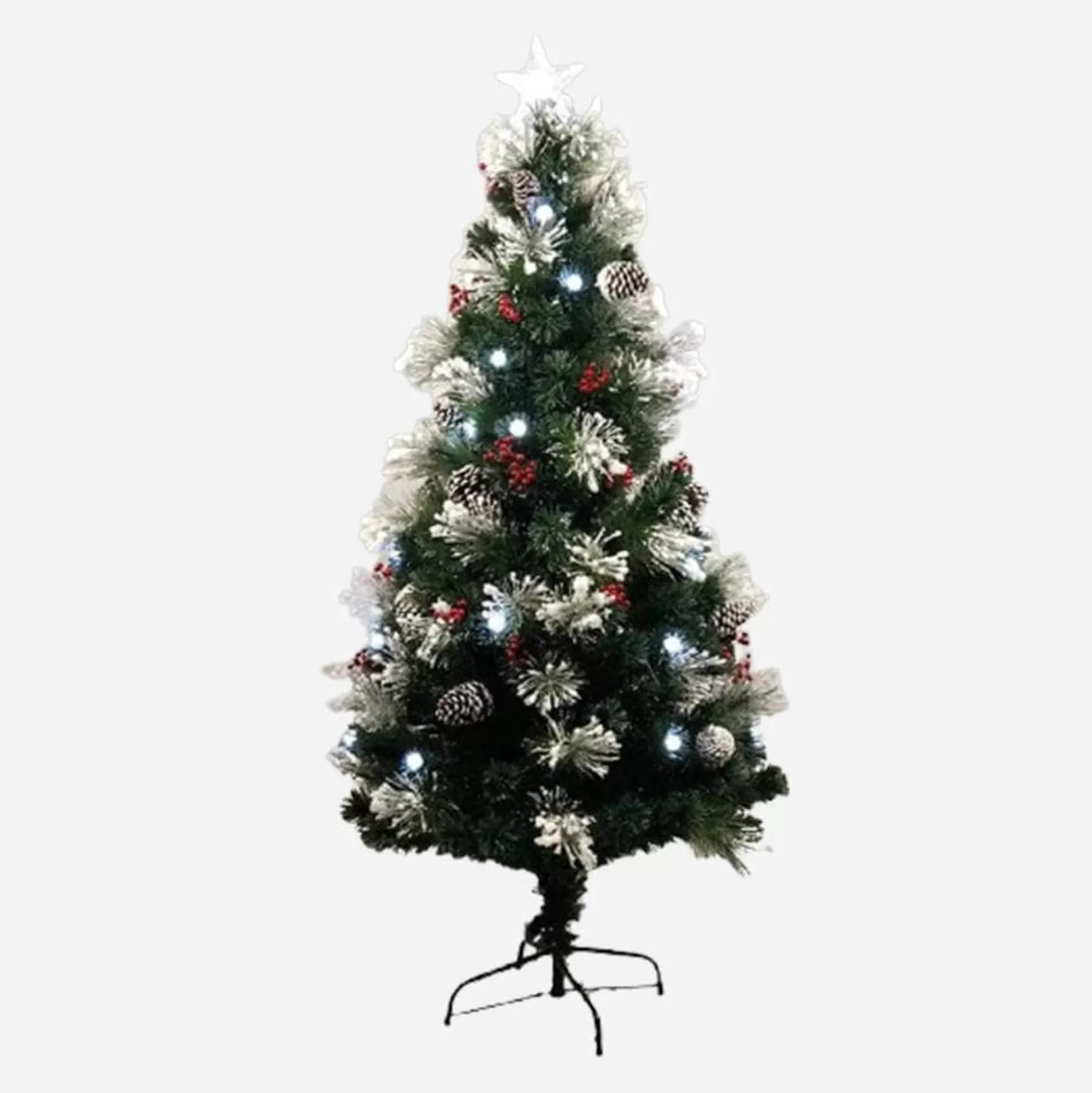 Fibre Optic Trees>Christmas World Snowy Fibre Optic Tree With Pinecones & Berries (1.8M)