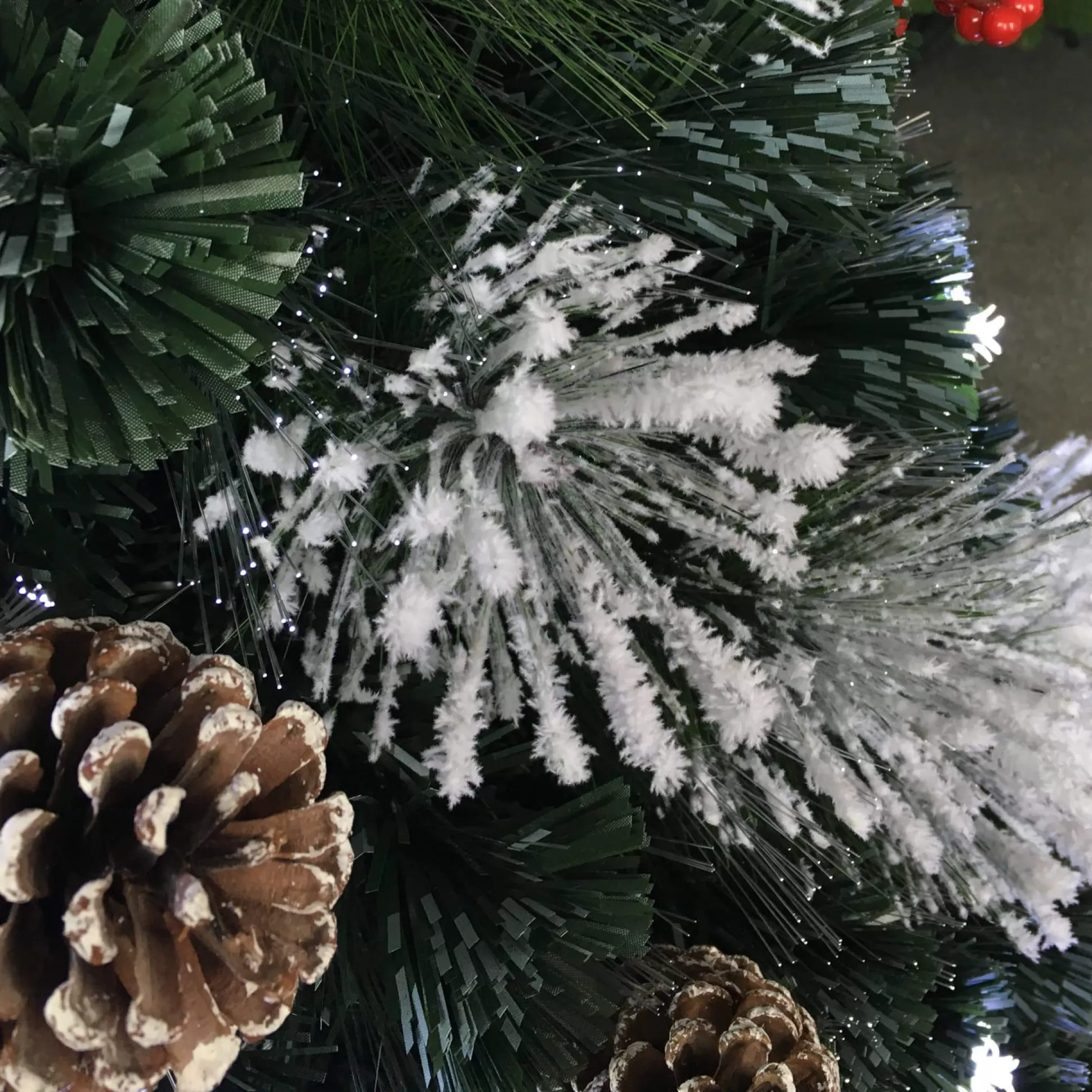 Fibre Optic Trees>Christmas World Snowy Fibre Optic Tree With Pinecones & Berries (1.8M)