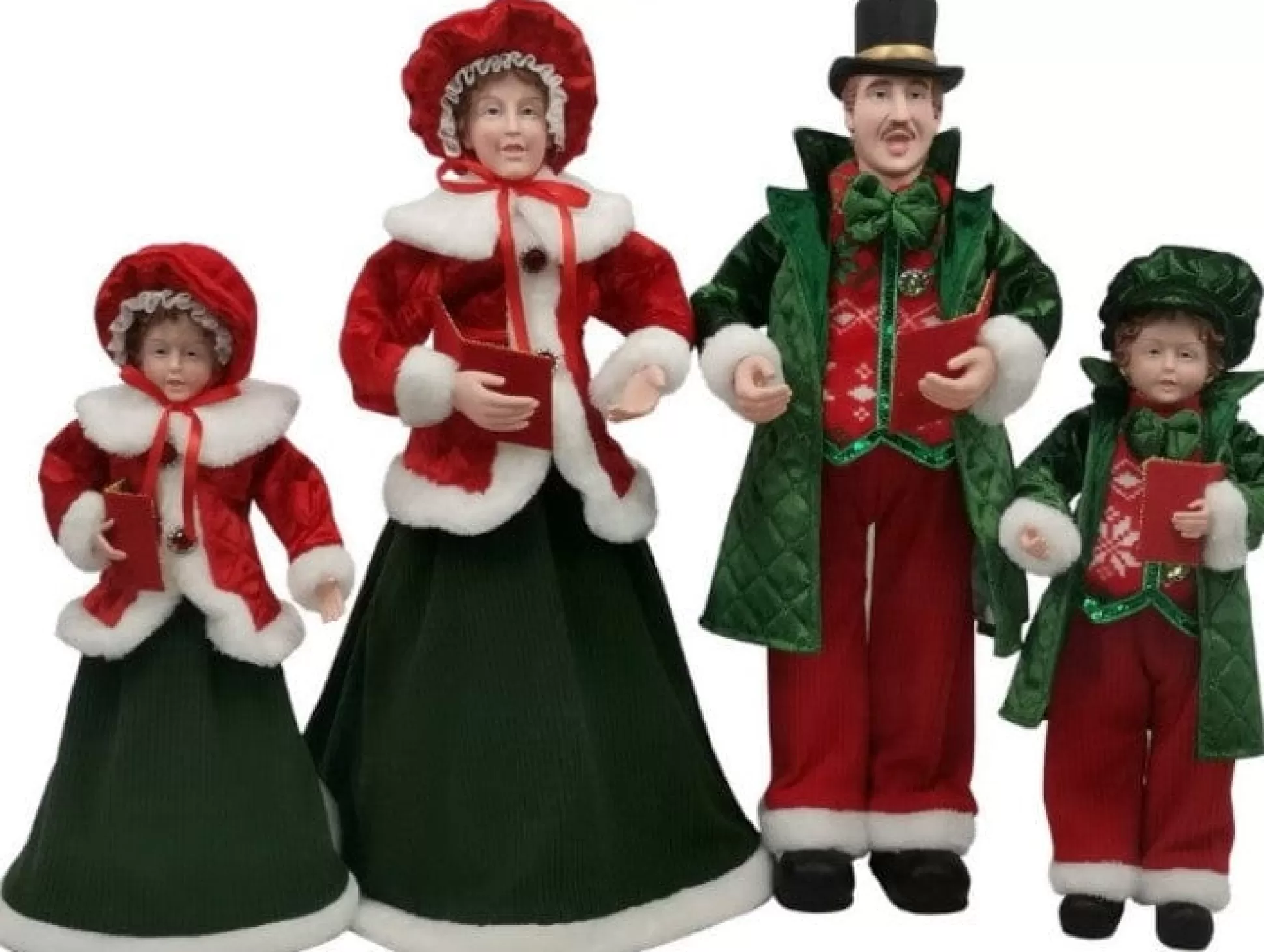 3D & 2D Displays>Christmas World Traditional Red And Green Family Carolers (4Pc)