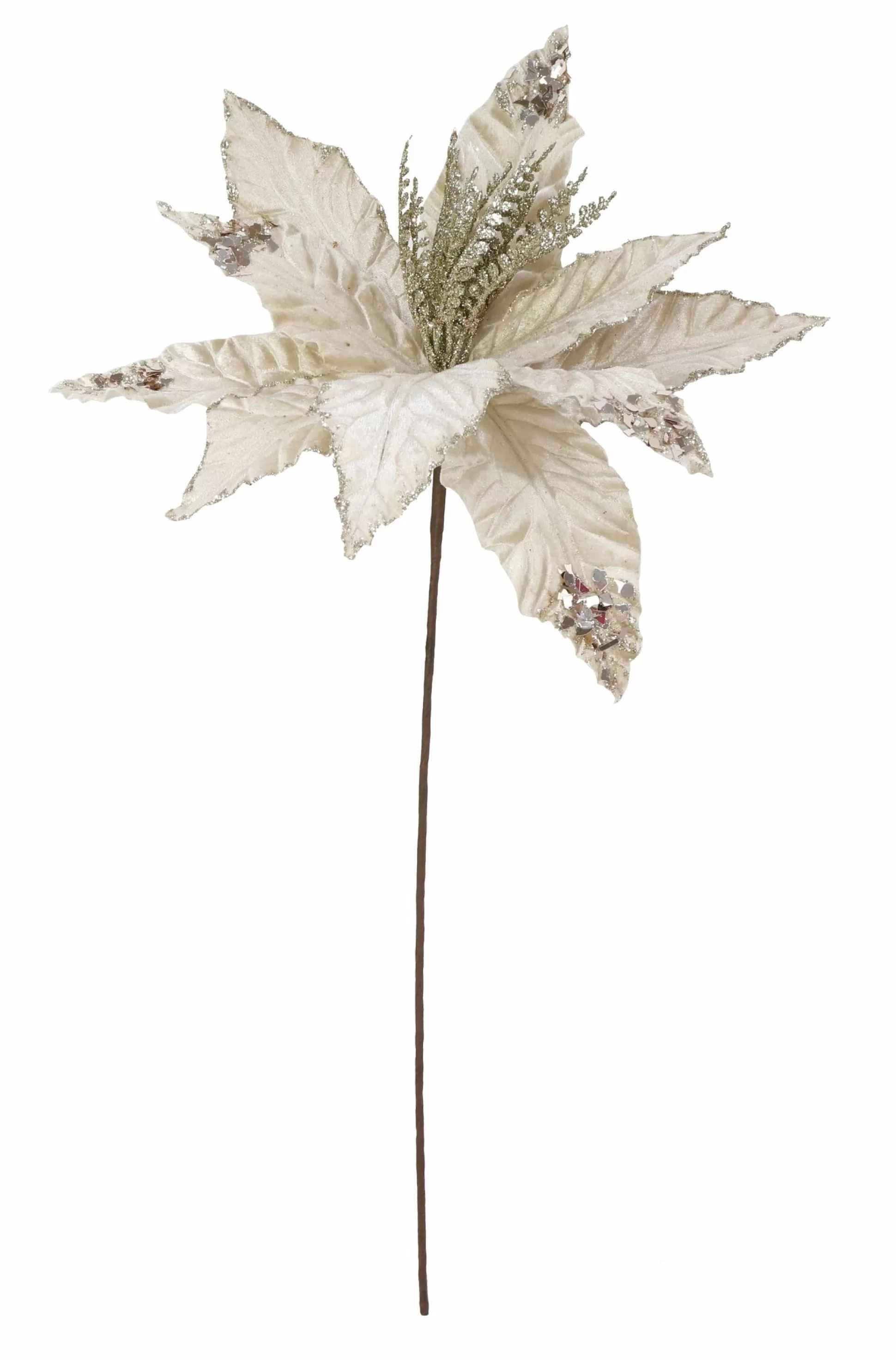 Traditional & Berry>Christmas World Velvet Poinsettia Stem With Sequins Asst (58Cm)